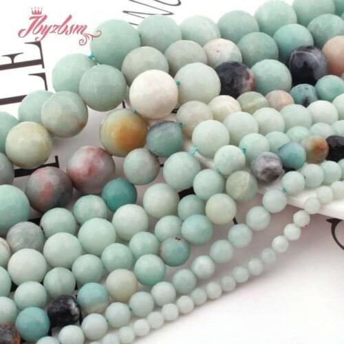 Natural Amazonite Round Faceted Smooth Frost Loose Stone Beads For DIY Necklace Bracelets Jewelry Making Strand 15" 4/6/8/10mm
