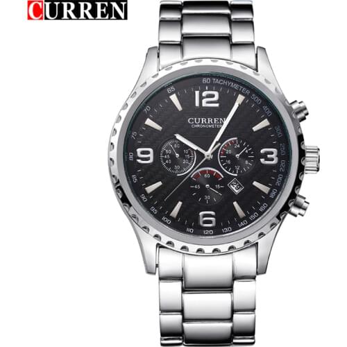CURREN New Fashion Black Stainless Full Steel Strap Relogio Male Clock Men Wristwatch Quartz Sport Watch Waterproof Montre Homme