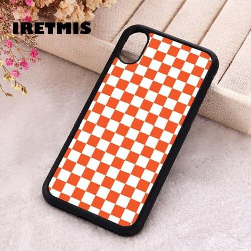 Iretmis 5 5S SE 2020 phone cover cases for iphone 6 6S 7 8 Plus X Xs XR 11 12 MINI Pro Max Soft Silicone TPU Orange Checkerboard