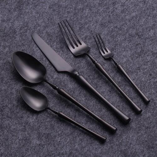 Black Cutlery Sets Matte Steel Cutlery Set 18/10 Stainless Steel Black Forks Spoons Knives Dinnerware Sets Western Tableware Set