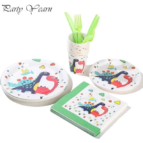 Dinosaur Party Decoration 1st Baby Shower Boys Birthday Party Supplies Plates Cups Napkins Dinosaur Disposable Tableware
