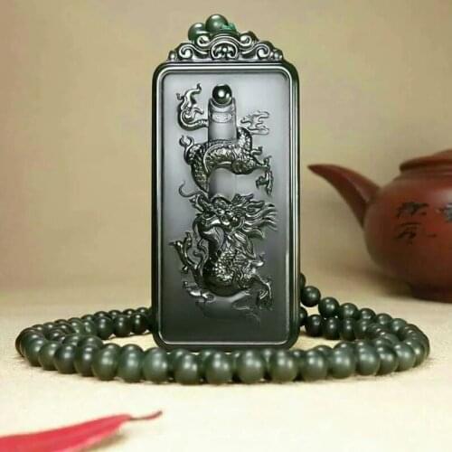 Hetian Jade Dragon Pillar Pendant Hand-carved Men Qing Yu Auspicious Animal Na Fu Necklace As A Christmas Gift for Lovers