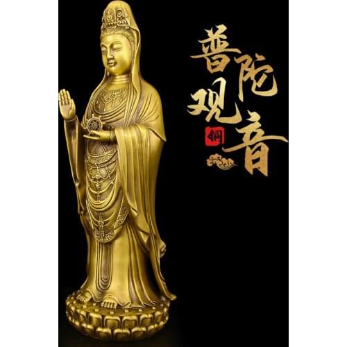 Chinese Style Handmade Copper Kwan-Yin Buddha Statue Golden Worship Buddha Hall Blessing and Safety Decoration home accessories