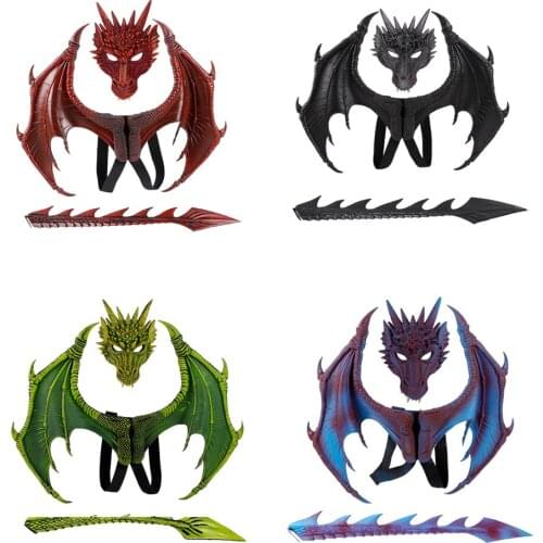 Halloween Cosplay Costumes Kid Mask Dragon Wing and Tail Suit Boys Girls Demon Devil Scary Party Stage Performance Props