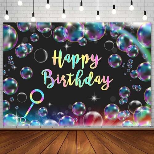 Colorful Bubble Rain Backdrops Child Happy Birthday Party Decor Black Banner Photography Background Photo Studio Props Photozone