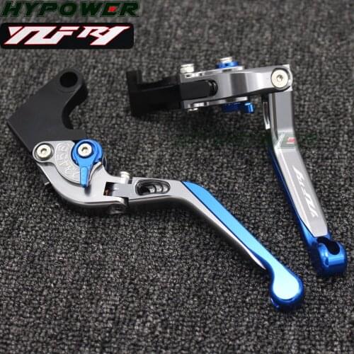 Laser Logo(YZF R1) Blue+Titanium 8 Colors New CNC Folding Extendable Motorcycle Brake Clutch Levers For Yamaha YZF R1 2002 2003