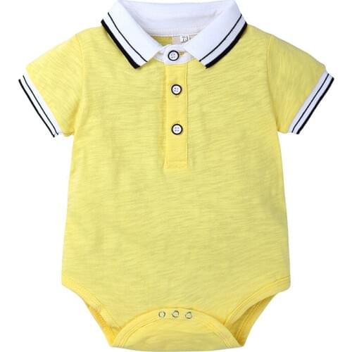 Summer Baby Boy Girl Rompers Turn-down Collar Infant Newborn Cotton Clothes Short Sleeved Jumpsuit Toddler Bebe Outfits For 0-2Y
