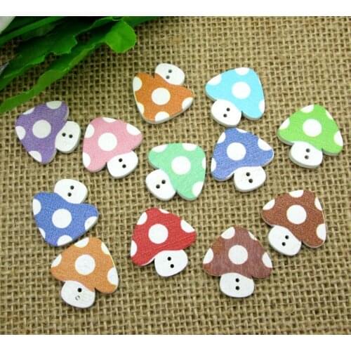 LF 50Pcs Mixed Mushroom Wooden Dot Sewing Buttons For Clothes Needlework Scrapbooking Crafts Decorative Diy Accessories
