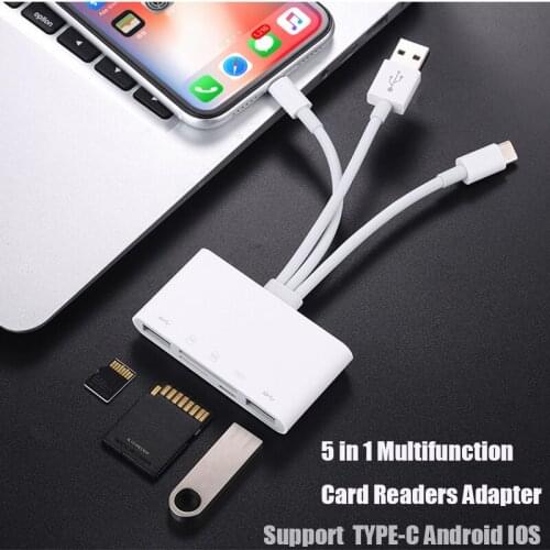 5in1Multifunction USB 3.0 Adapter for iPhone 7 8 X 11 12 Flash Drive TF Card Readers Camera to Type C iPhone IOS USB OTG Adapter