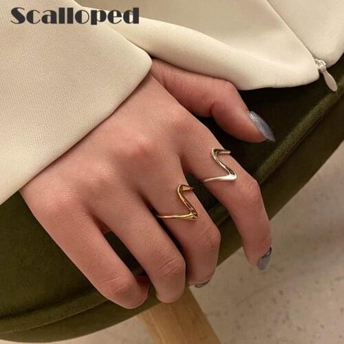 SCALLOPED Trendy Gold Color Simple Wave Open Rings Brand Design Minimalist Metal Women Statement Jewelry Drop Shipping