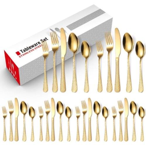 Gold Cutlery Set Stainless Steel Snakeskin Golden Knives Forks Spoons Cutlery Set Kitchen Tableware Gold Dinnerware Set