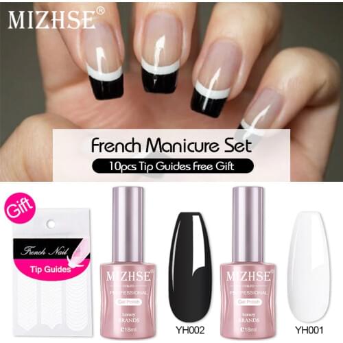 MIZHSE Black7&White Color French Manicure Kits Tip Guides Decorations Nail Art UV Gel Soak Off UV LED Gel Polish Set