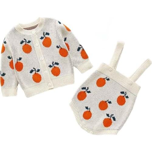 Newborn Baby Girls Clothes Autum Print Coat Infant Girls Long Sleeve Knit Cardigan Tops Kids Toddler Sling Jumpsuit Sets