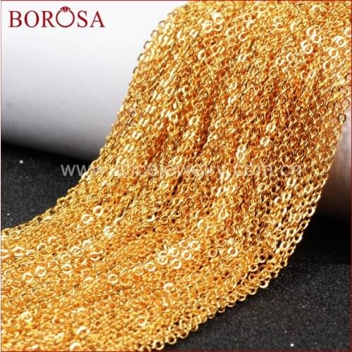 BOROSA 16" 24" 30" Gold Color Copper Finished Chain Connector Necklace Finding Flat Cable Chain Losbter Clasp PJ007