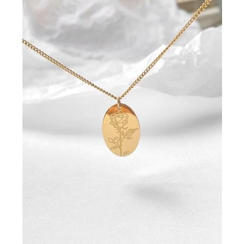 Titanium With 18K Gold Oval Floral Rose Necklace Women Jewelry Punk Party Designer Club Cocktail Ins Rare Japan Korea