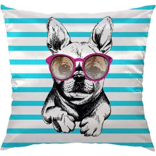 Dog Pillow Home Decorative Throw Pillow Cover Dog Wear Purple Sunglasses Pattern Satin Square Cushion Cover Standard Pillow Case