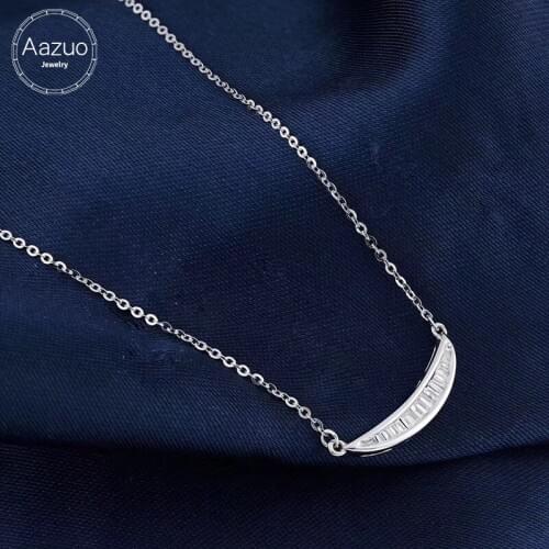 Aazuo Real Princess Diamonds 100% 18K White Gold Moon Smile Face Pendent With Chain Necklace gifted for Women Wedding Au750