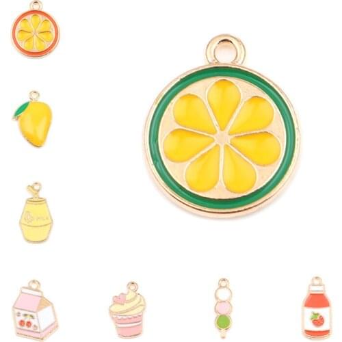 Doreen Box Zinc Alloy Charms Gold Color Cute Milk Carton Orange Mango Fruit Multicolor Food Enamel Pendnats DIY Jewelry,20PCs