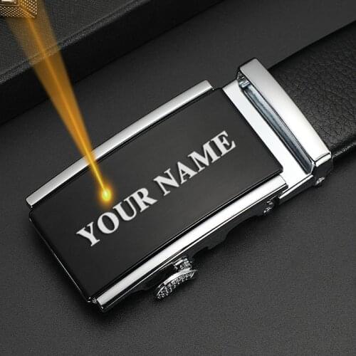 Men Automatic Buckle Belt Custom Engraved Name & Logo Genuine Leather Waist Strap Belts for Jeans Fathers Day Personalized Gift