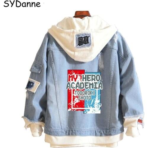 Anime My Hero Academia Shoto Todoroki Cosplay Costumes Attack on Titan Fate Blue Denim Jacket Hoodie Girl Boy Spring Autumn Coat