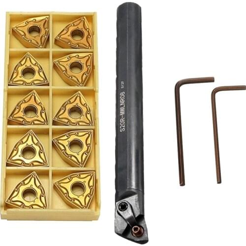 SHGO HOT-S20R-MWLNR08 Lathe Boring Bar Turning Tool Holder with 10pcs WNMG080404 Insert