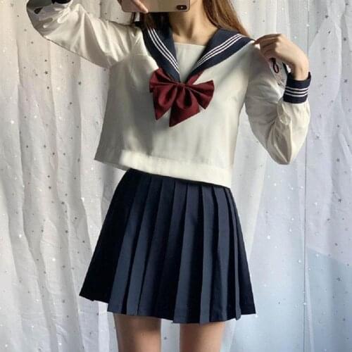 Japanese Navy Sailor School Uniforms Anime Cosplay Long Sleeve Sailor Suit White Schoolgirl Uniform For Girls Students Clothes