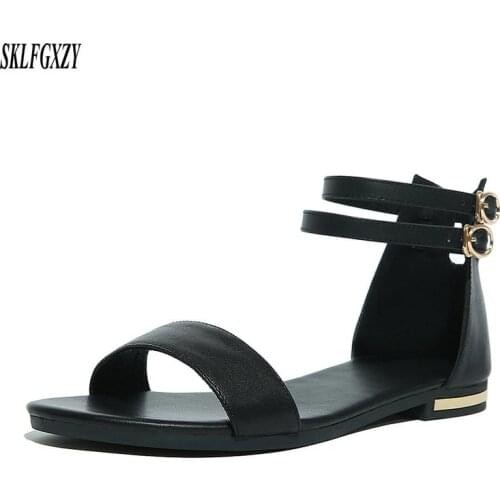 SKLFGXZY New arrival ladies beach leather sandal 100% genuine leather heel bag women shoes comfort sandal sizes 32-46