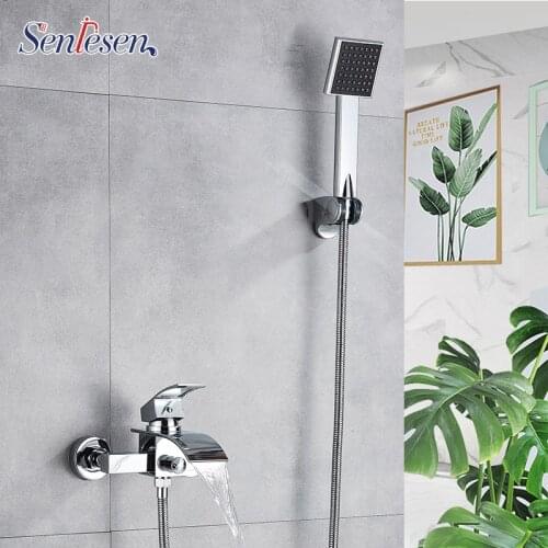 Senlesen Chrome Bathroom Shower Faucet Set Wall Mount 10''Rainfall Shower Head ABS Shower Hand Swivel 3-WAYS Mixer Tap