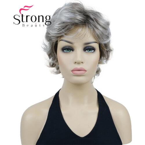 StrongBeauty Natural Look Short Curly Brown/Auburn Highlights Synthetic Wig for Women