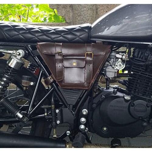 CAFE RACER Motorcycle Saddle Side Bags Genuine leather Motor Luggage Bag Chopper Bike Tool Bags old school