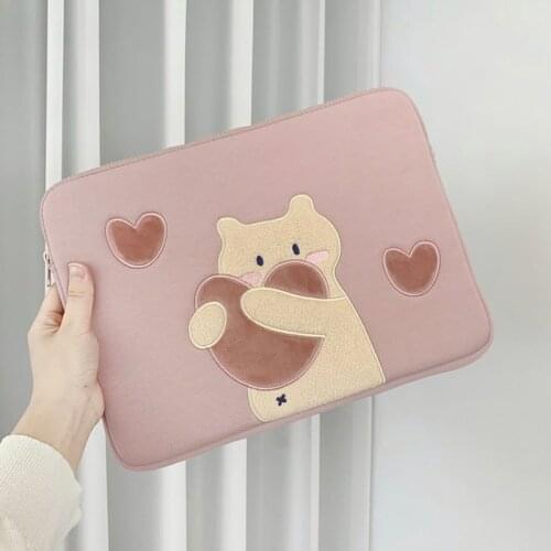 Ins Love Bear Laptop Storage Bags for 12 13 15inch Notebook Tablet Protective Cover Tablet Stand Cover For Ipad Inner Bags