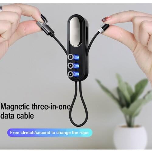 Type-C three-in-one magnetic data cable, mobile phone charging cable, one for three magnetic strong magnetic universal short cab