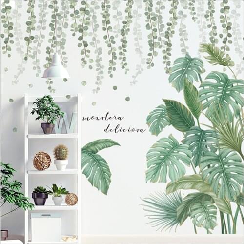 Nordic style Tropical plants Leaves Wall Stickers for Living room Bedroom Eco-friendly Vinyl Wall Decals Art Poster Home Decor