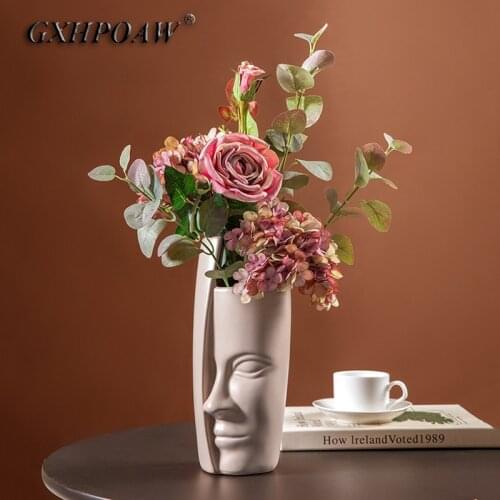 Abstract Human Face Vase Creativity Abstraction Flower Art Ceramics Flower Arrangement Vases Europe Home Decoration Ornaments