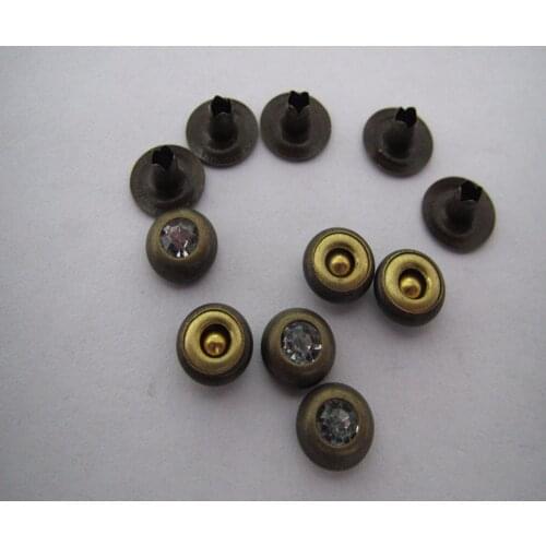 Free shipping 8mm rhinestone brass rivet for jeans plating plating antique brass color jeans button nail 100set