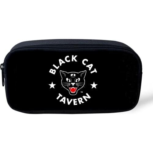 Fashion Kids Pencil Bags Gothic Cats Prints Pattern Girls Travel Cosmetic Bags Cartoon Animal Design Students Pen Bags