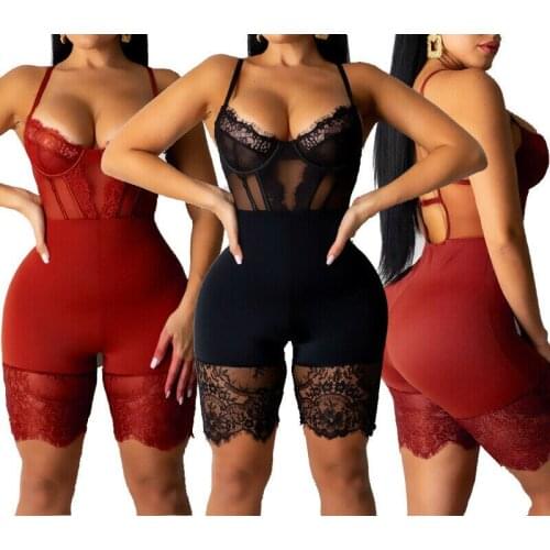 Women Sexy Romper Lace Backless Jumpsuit Hollow Out Playsuit Bodysuit Lady Sleeveless Slim See-Through Sleepwear Exotic Bodysuit