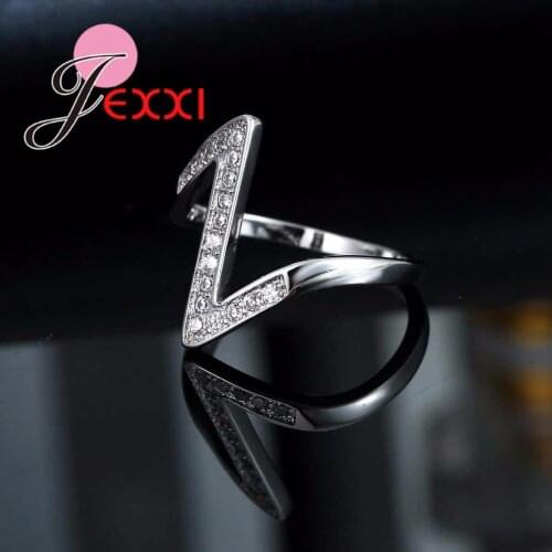 Wholesale 925 Sterling Silver Narrow Ring Fashion Letter Z Shape Inlaid Full White Crystal for Women Christmas Gift