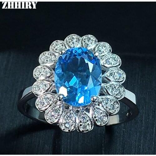 ZHHIRY Blue Topaz Ring Natural Gem Rings Solid 925 Sterling Silver Woman Fine Gemstone Jewelry