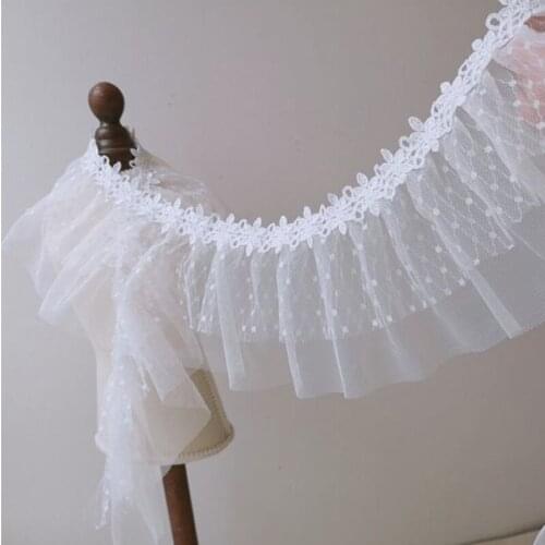 1Yards Pleated Embroidery Lace Applique Tulle Mesh Guipure Dot Lace Fabric 12cm Sewing Trim Accessories For Dress Clothes KQ39