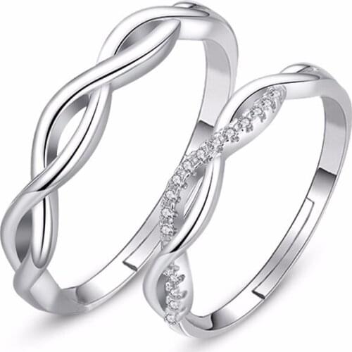 100% 925 sterling silver fashion shiny crystal lovers`rings adjustable finger ring jewelry wedding gift drop shipping