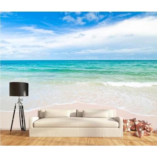Photo Wallpaper High Quality 3D Stereoscopic Ocean seaside sea beach blue sky spray background wall Modern Custom 3D Wallpaper