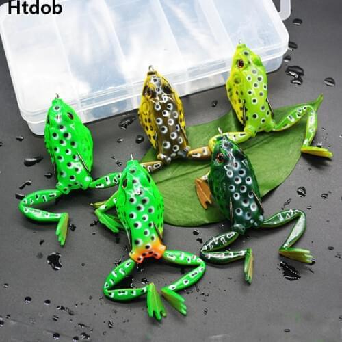 5Pcs 9.5cm 15g Frog Silicone Fishing Lure Artificial Rubber Soft Bait 3D Eyes Treble Hook Soft Thunder Frog Fish Lure With Box