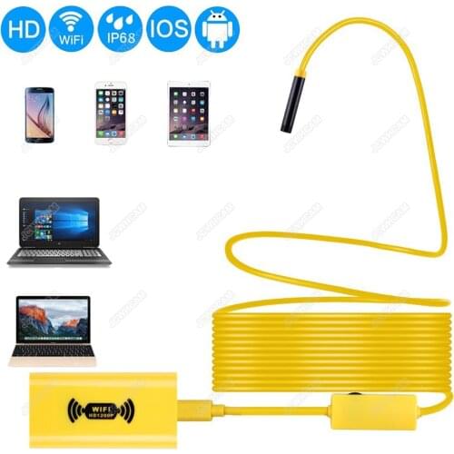 8mm 1200P HD WIFI Endoscope Camera Hard Cable 1/2/3.5/5/10M IP68 Waterproof With Adjustable Light Button 8pcs LED Light