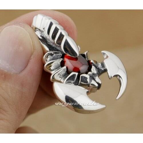 925 Sterling Silver Huge Scorpion Red CZ Stone Mens Biker Pendant 9J004