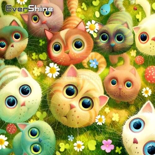 EverShine Cartoon Animals Paint With Diamonds Full Square/round Diamond Embroidery Cat Picture Rhinestones Handmade Wall Decor