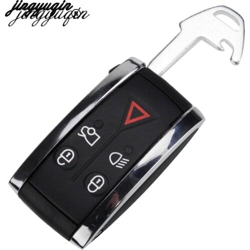 Jingyuqin 5 Buttons Car Remote Smart Fob Shell w/ Uncut Key Blade For Jaguar X XF XK XKR X-Type S-Type Housing+Blade Replacement