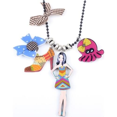 Bonsny girl doll brand necklace pendant acrylic 2015 news accessories spring summer cute design figure woman fashion jewelry
