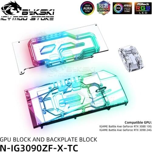 Bykski Video Cards RGB Water Block Backplate Block For iGame Geforce RTX 3080 3090 Neptune/Vulcan GPU Heatsink N-IG3090ZF-X-TC