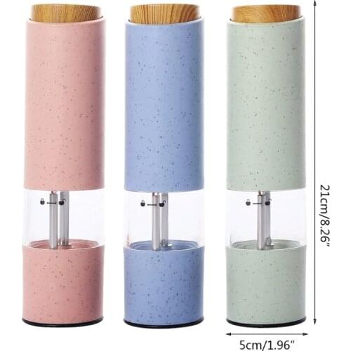 Wheat Straw Electric Pepper Grinder with LED Light Seasoning Salt Spice Herb Grinding Mill Tool Adjustable Coarseness Core 85AC